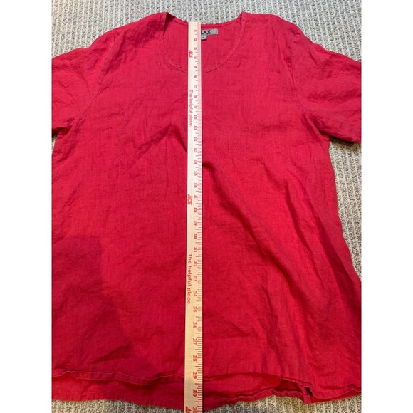 FLAX Women\'s Red Linen Tunic Top Short Sleeve Scoop Neck Size L